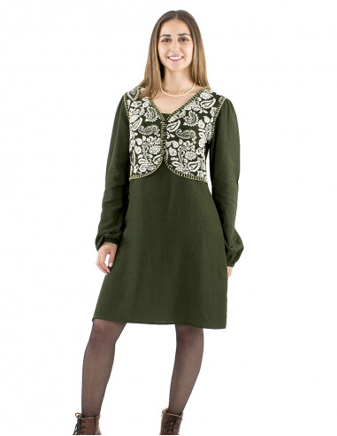 Vestido 91% viscosa 9% lino liso y bolero buste...