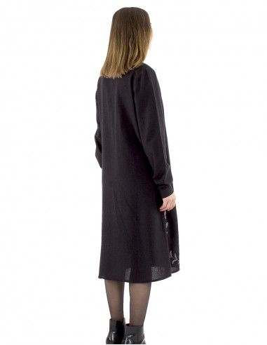 Vestido 91% viscosa 9% lino liso 4 botones bordado