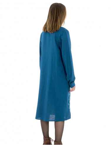 Vestido 91% viscosa 9% lino liso 4 botones bordado