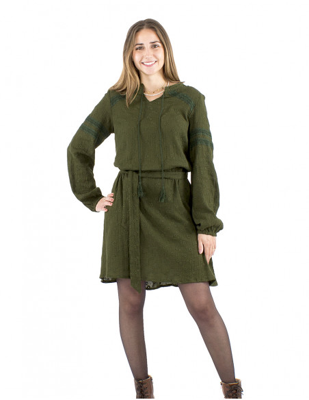 Vestido algodón liso gasa bordado