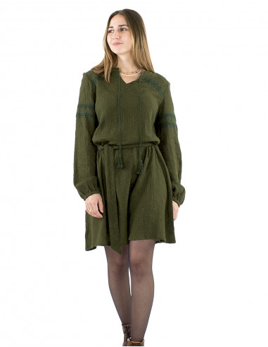 Vestido algodón liso gasa bordado