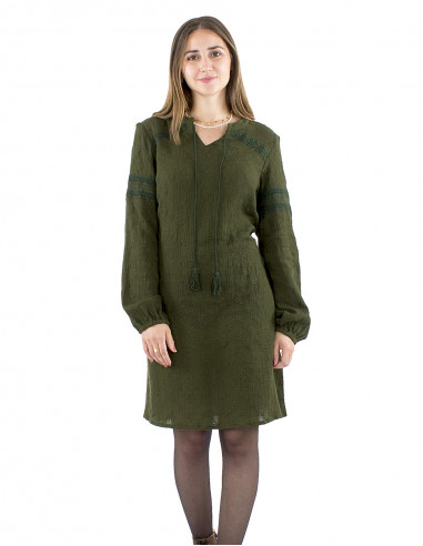 Vestido algodón liso gasa bordado