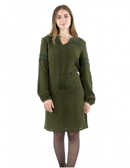 Vestido algodón liso gasa bordado