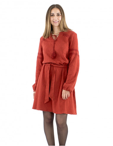 Vestido algodón liso gasa bordado