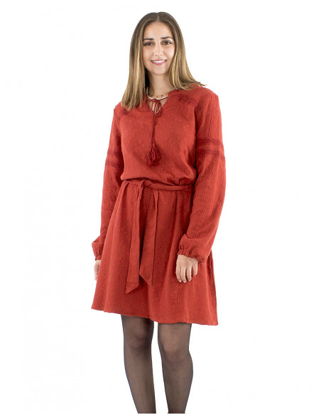 Vestido algodón liso gasa bordado