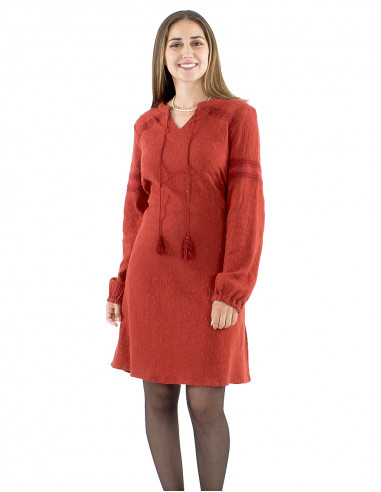 Vestido algodón liso gasa bordado