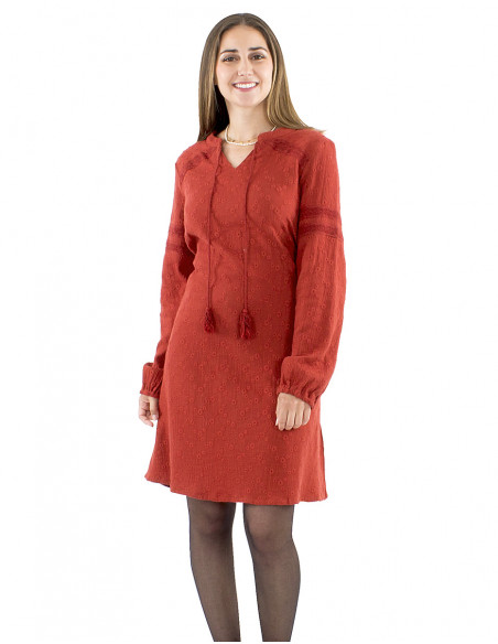 Vestido algodón liso gasa bordado