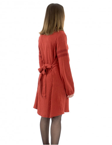 Vestido algodón liso gasa bordado