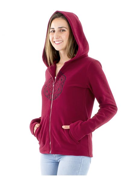 Chaqueta malla poliéster polar capucha bordado Mándala