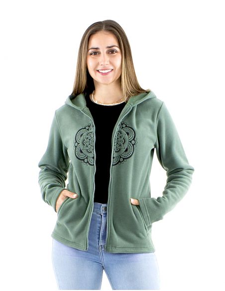 Chaqueta malla poliéster polar capucha bordado Mándala