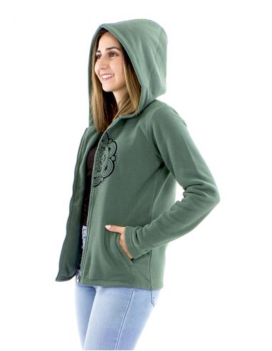 Chaqueta malla poliéster polar capucha bordado Mándala