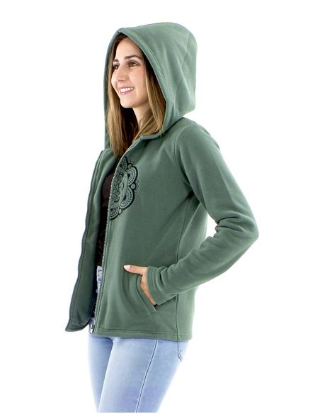 Chaqueta malla poliéster polar capucha bordado Mándala