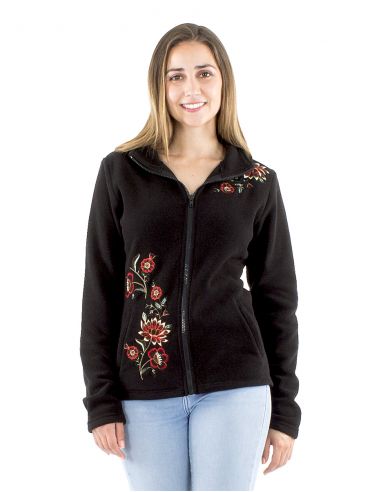Chaqueta malla poliéster polar con cuello bordado flores