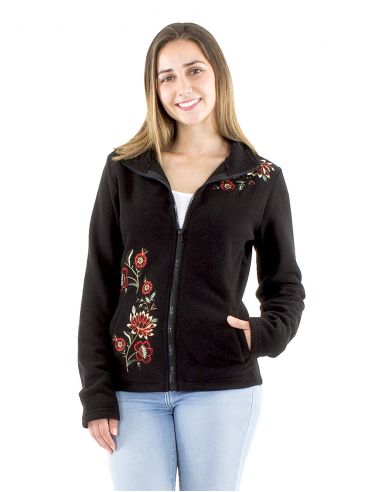 Chaqueta malla poliéster polar con cuello bordado flores