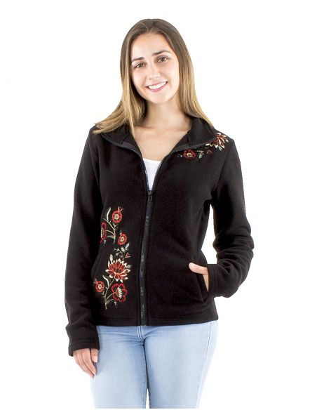Chaqueta malla poliéster polar con cuello bordado flores