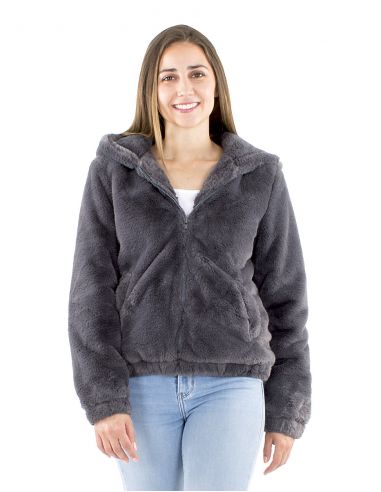 Chaqueta poliéster zip con capuchapiel poliéster