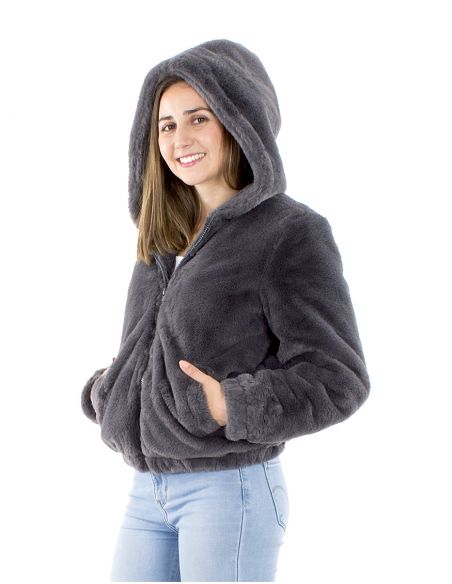 Chaqueta poliéster zip con capuchapiel poliéster