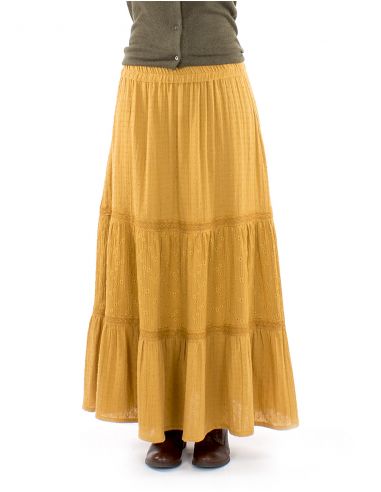 Falda larga algodón gasabordada doblada con volantes