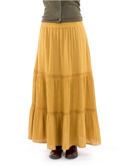 Falda larga algodón gasabordada doblada con volantes