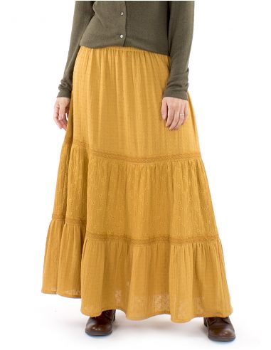 Falda larga algodón gasabordada doblada con volantes