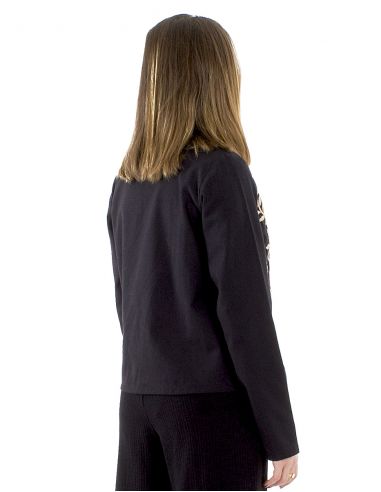 Chaqueta algodón lisa bordada flores gordas