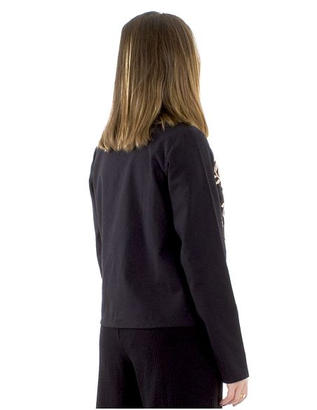 Chaqueta algodón lisa bordada flores gordas