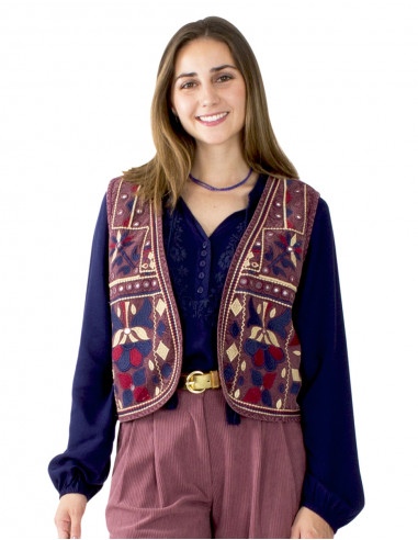 Chaleco algodón bordado con espejos