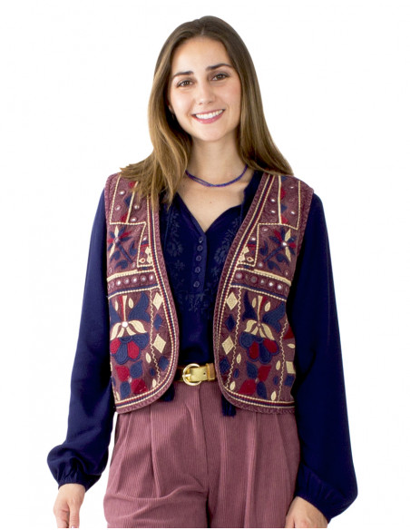 Chaleco algodón bordado con espejos