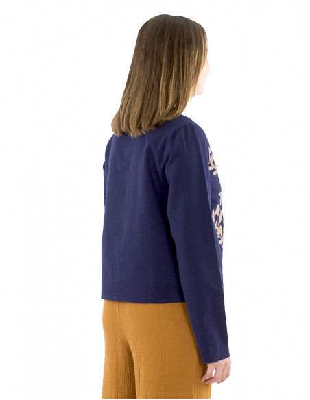 Chaqueta algodón lisa bordada flores gordas