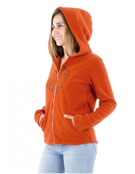 Chaqueta malla poliéster polar capucha bordado Mándala