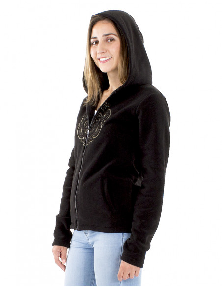 Chaqueta malla poliéster polar capucha bordado Mándala