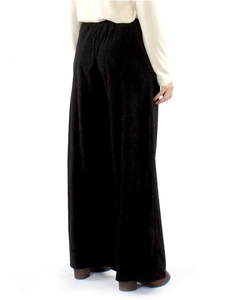 Pantalón terciopelo poliéster pliegue cintura bajo ancho