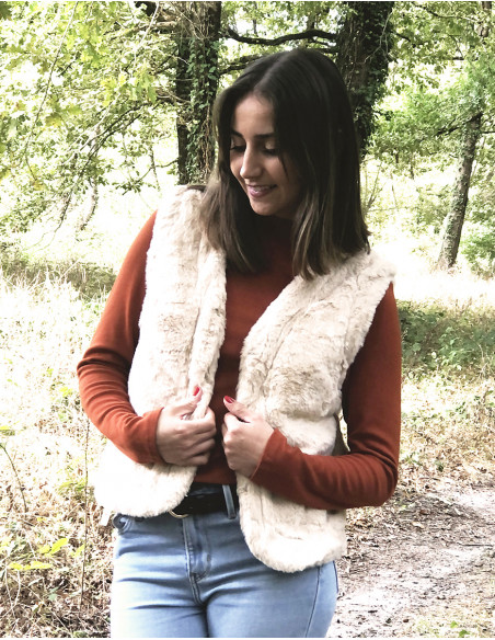 Chaleco malla poliéster estampado doblado forro poliéster abotonado