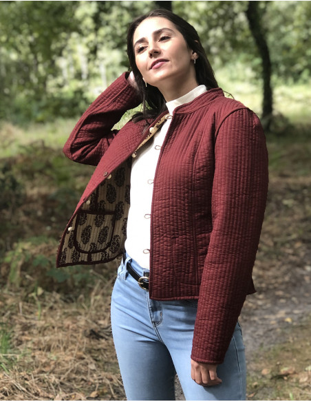 Chaqueta acolchada algodón estampado Batik interior liso