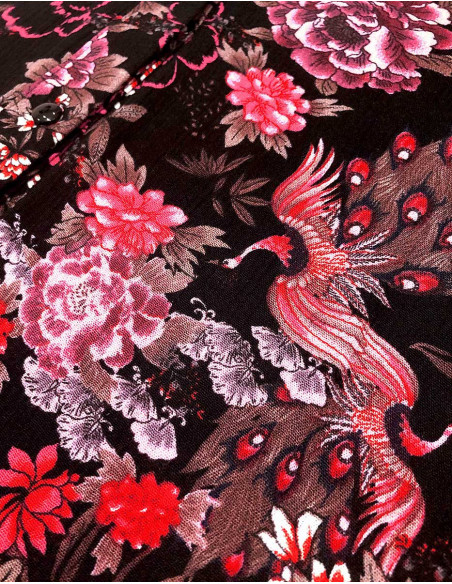 Blusa crepe viscosa abotonada estampado Sakura