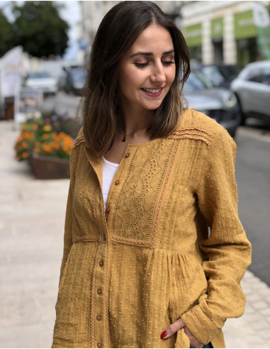 Blusa algodón lisa gasa bordada