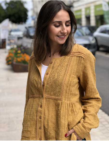 Blusa algodón lisa gasa bordada