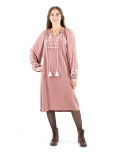 Vestido viscosa sw con bordados y pompones 2