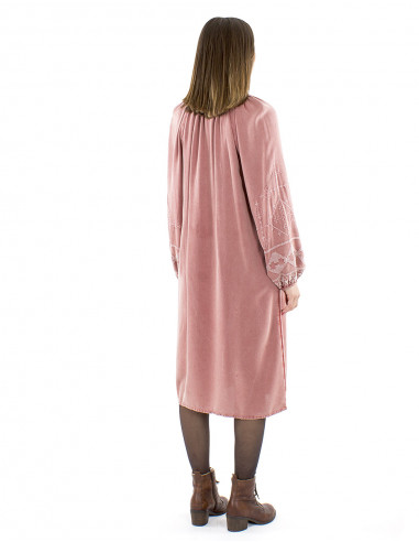 Vestido viscosa sw con bordados y pompones