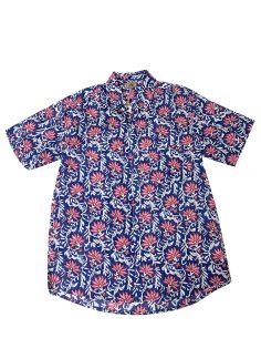 Camisa de hombre de algodón con mangas cortas y estampado floral