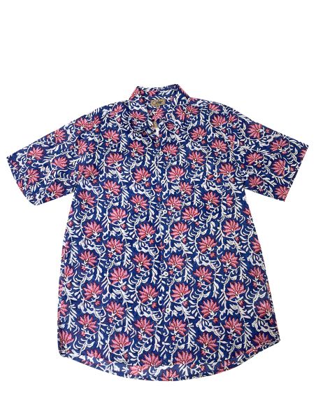 Camisa de hombre de algodón con mangas cortas y estampado floral