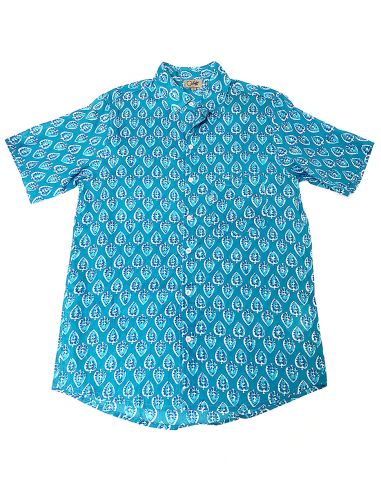 Camisa de hombre de algodón con mangas cortas estampada Pique