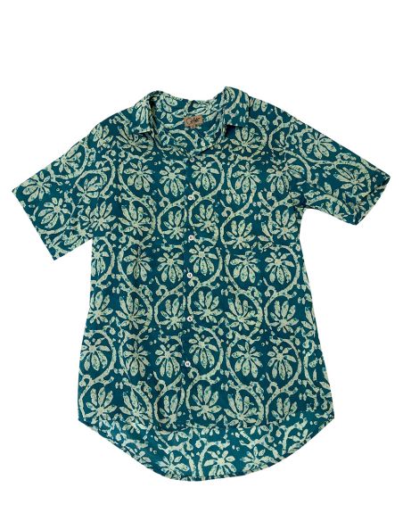 Camisa de hombre de algodón con mangas cortas y estampado de estrella de mar