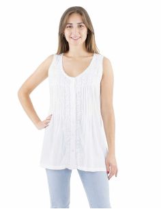 Camiseta sin mangas algodon con botones bordado mano 2