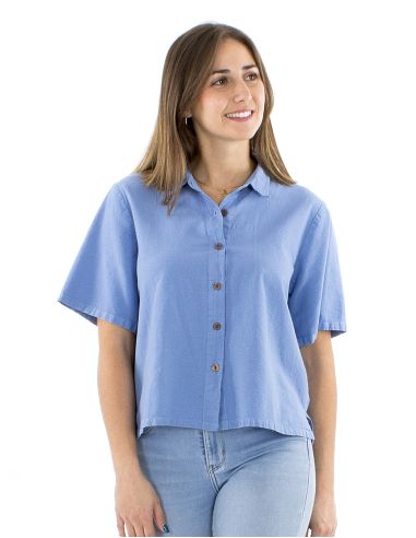 Blusa algodon lisa cuello corto mangas cortas sw