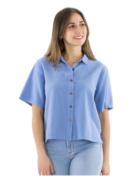 Blusa algodon lisa cuello corto mangas cortas sw