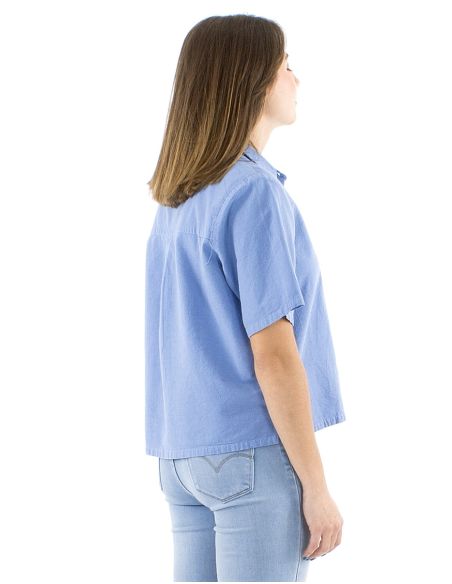 Blusa algodon lisa cuello corto mangas cortas sw