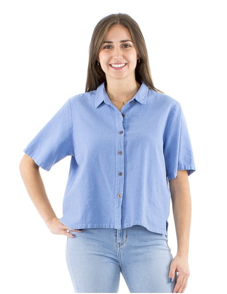 Blusa algodon lisa cuello corto mangas cortas sw