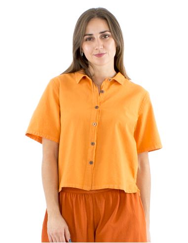 Blusa algodon lisa cuello corto mangas cortas sw