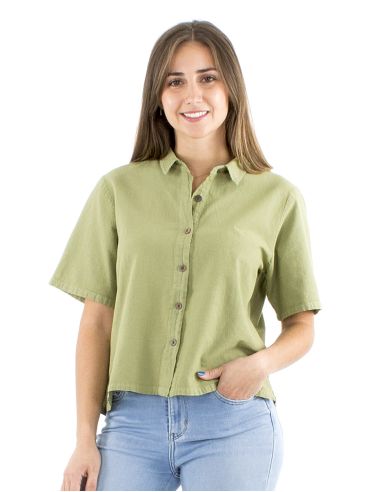 Blusa algodon lisa cuello corto mangas cortas sw